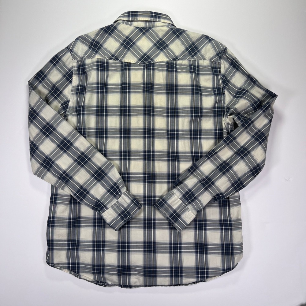 American Eagle Western Shirt Mens‎ Blue Plaid Pearl Snap Vintage Fit Long Sleeve - Picture 6 of 6